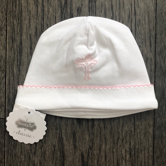 Mud Pie French Knot Cross baby Bib and hat - Picture 2 of 8